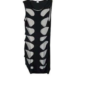 Vintage Uptown USA Womens Bodycon Dress Black Ripped Front Stretch Mini